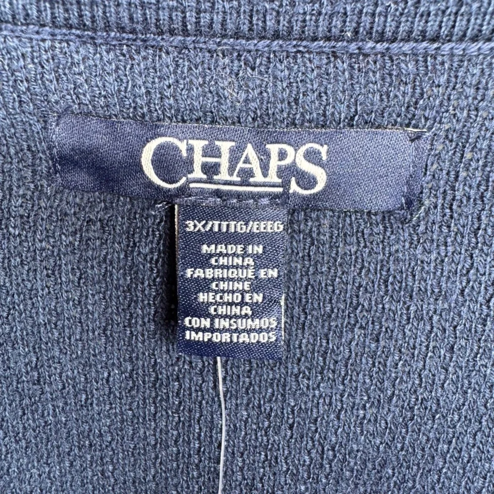 CHAPS Women Navy Blue V Neck Sweater 3X Striped‎ Trim Long Sleeve Casual - Picture 3 of 7